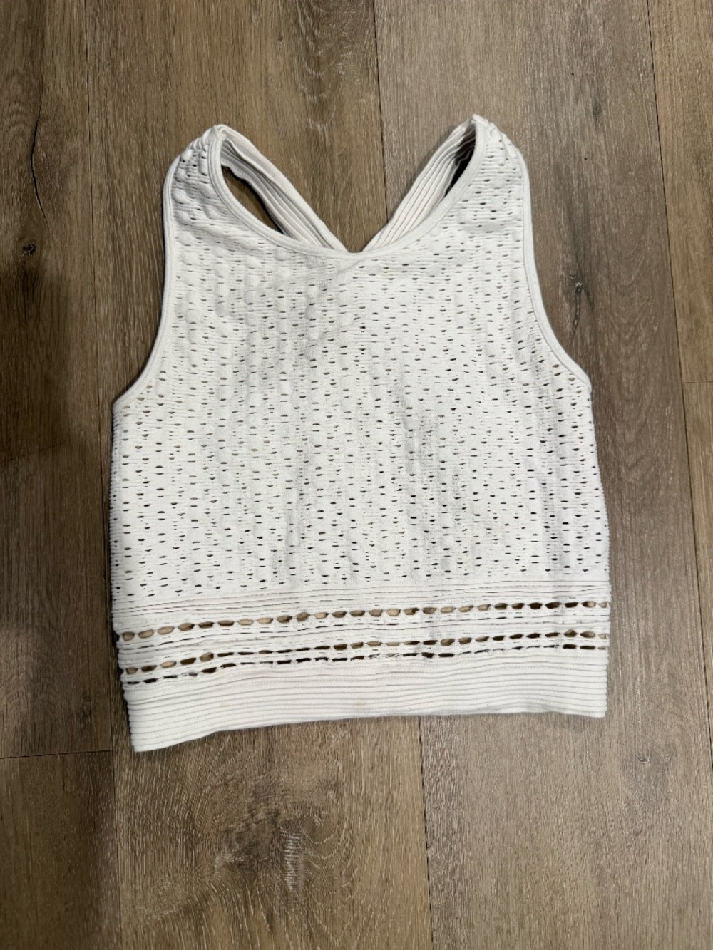 Marciano by GUESS White Open Knit Crop Tank Top | Sleeveless